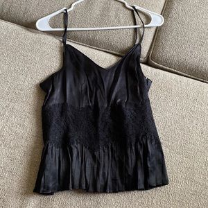 Ramy Brooke black silky spaghetti strap blouse sexy peplum lacy 10 Nordstrom.